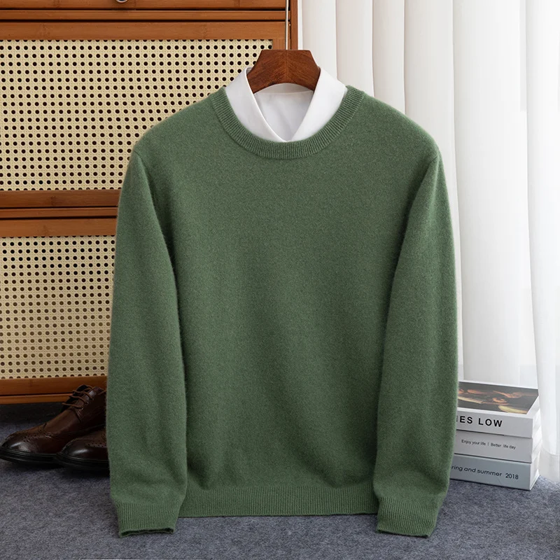 New 100% Pure Wool Sweater Men\'s Autumn Winter O-Neck Pullovers Business Casual Base Shirt Knit High-Grade Warm Male Jumper