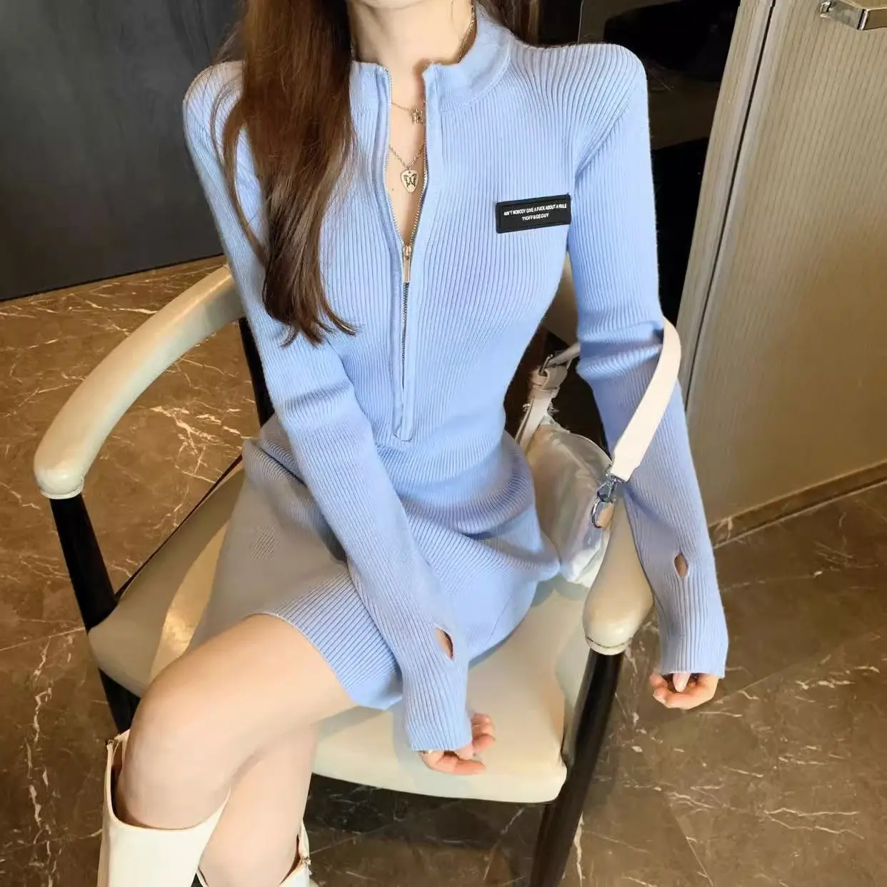 Slim Fit das mulheres e emagrecimento malha saia, zíper, saco de base, quadril, sexy, novo