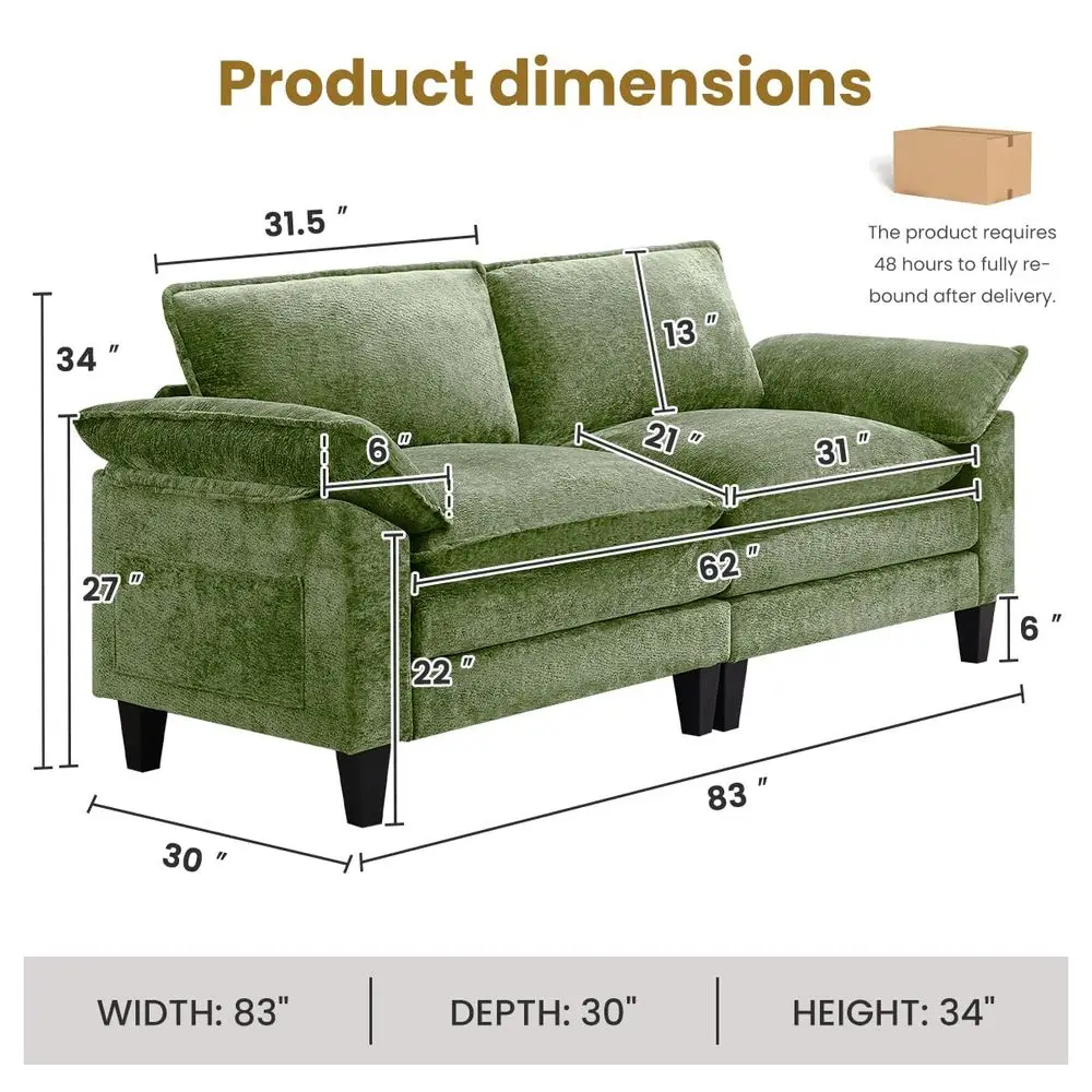 

Диван-софа Cloud Loveseat, современный, уютный, для гостиной, с обивкой из шенилла и двойной подушкой, глубокий диван-софа Love Seat Deep S