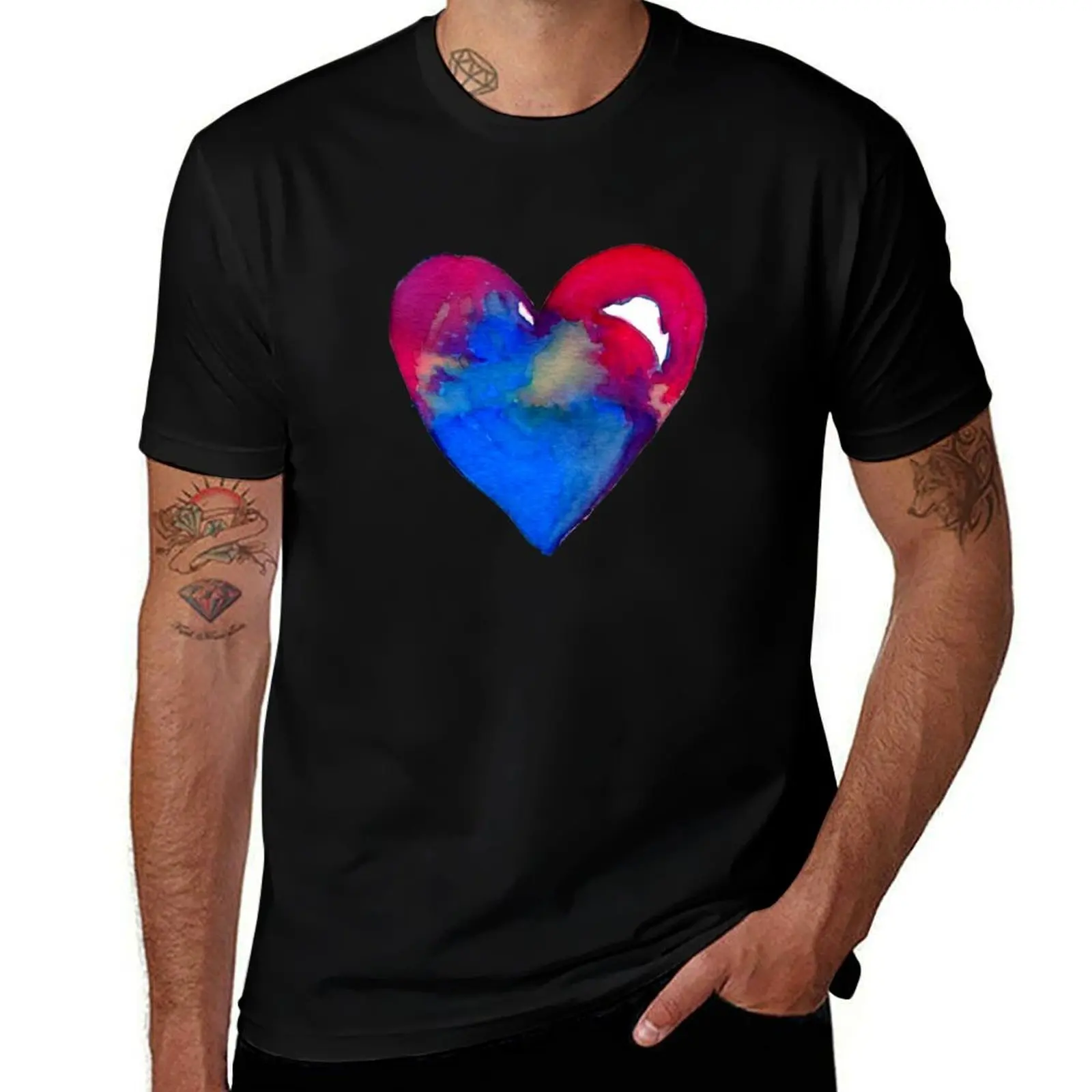 

Abstract Watercolor Red and Blue Heart T-Shirt man t shirts cotton man t shirt heavy cotton T-Shirt