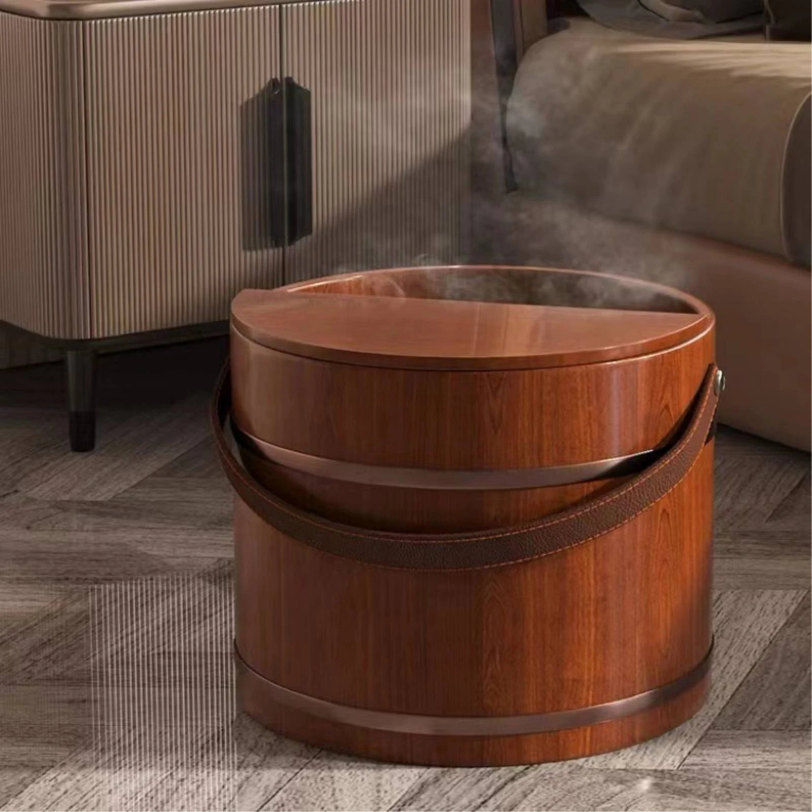 Cedar Foot Bath Tub with Lid Long-Lasting Cylindrical Cedar Foot Soak Tub with Carrying Handle Sturdy Heat Retaining for Adults