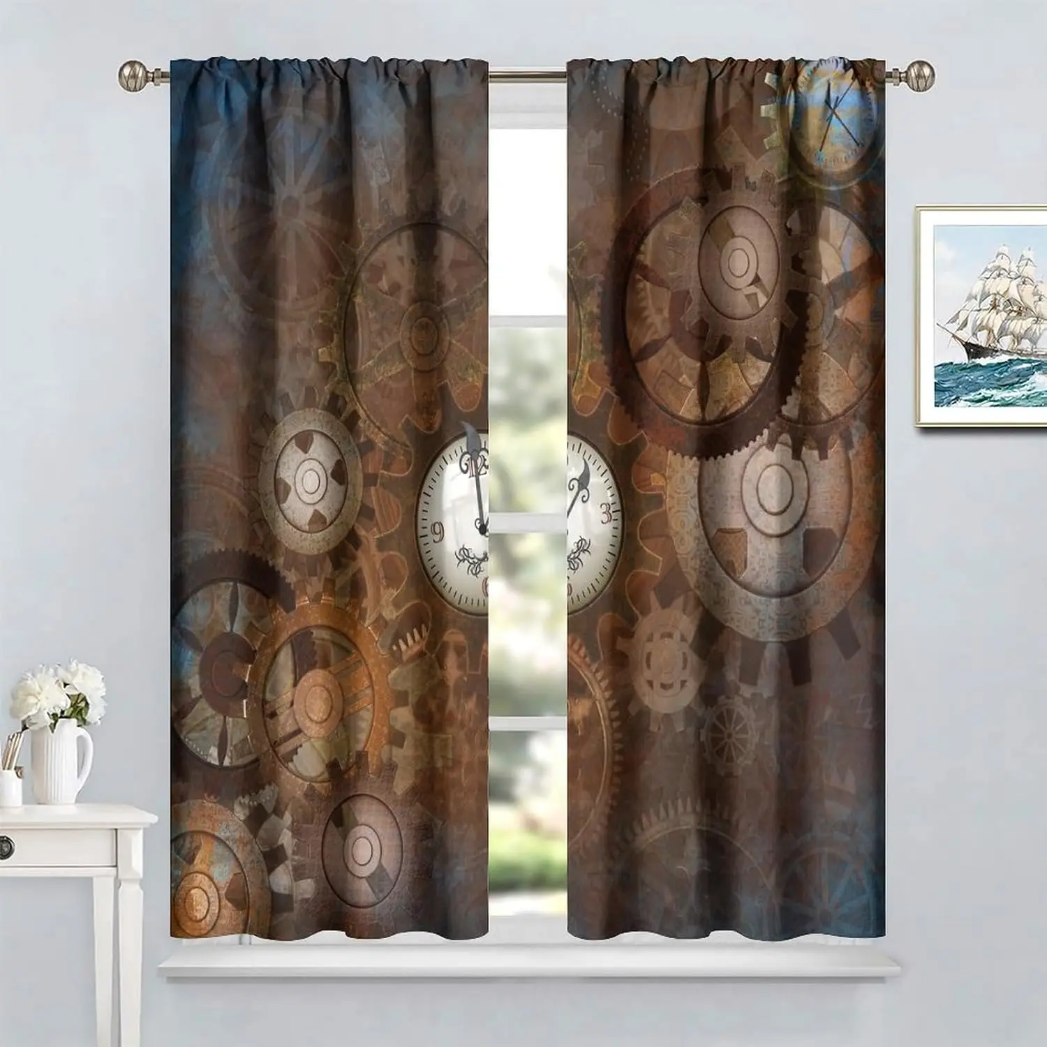 Industrial Steampunk Curtains Vintage Steam Punk Antique Gear Retro Art Printed Blackout Rod Pocket Window Drapes Treatments for