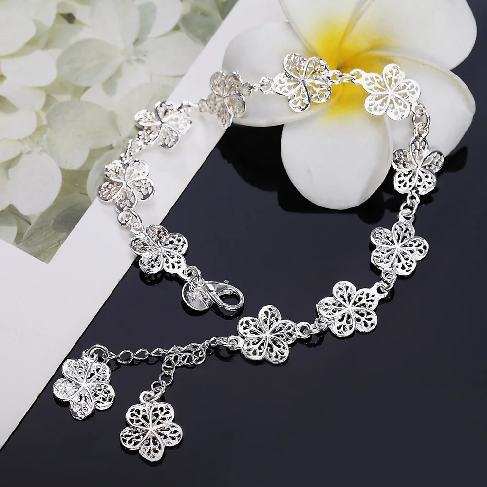 new arrive Beautiful bracelet noble flower chain fashion Wedding Party Silver Plated cute lady nice women jewelry LH013