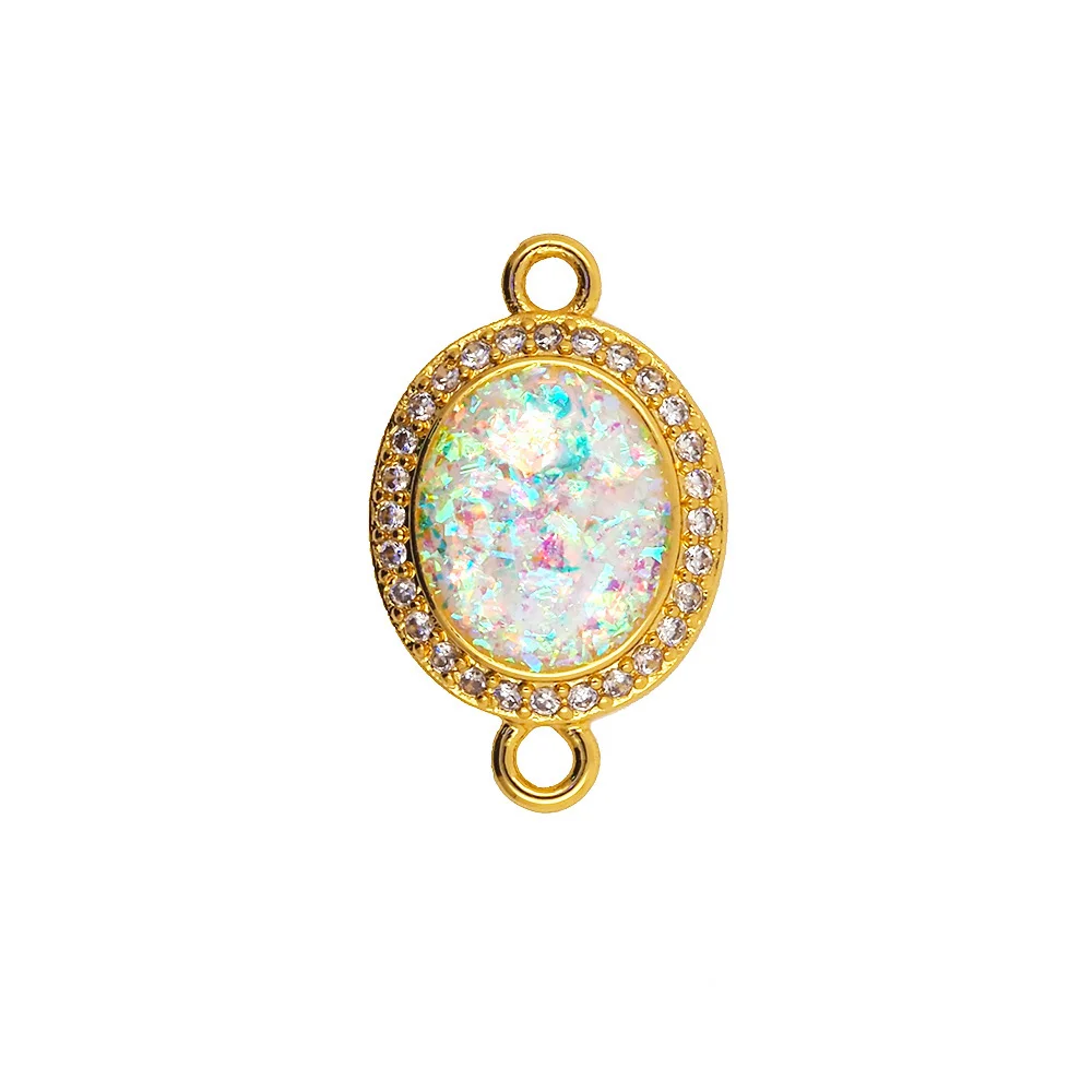 Natural Opal Colorful Round Heart Pendant Connectors CZ Zircon Gold Plated DIY Bracelet Jewelry Making Accessories Gem For Women