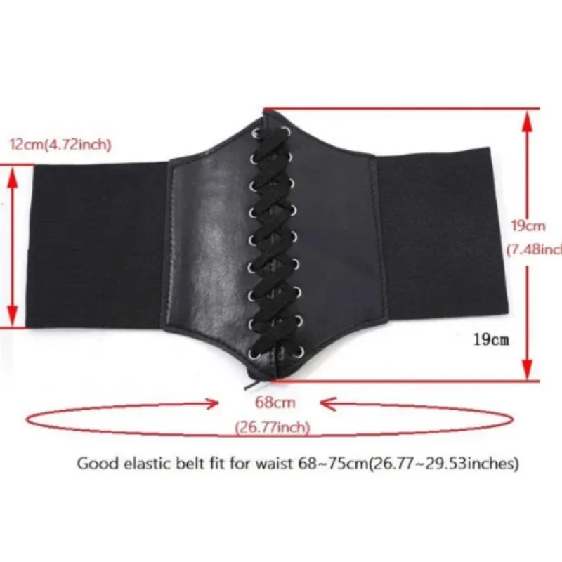 Women\'s Corset Belt Gothic Fashion PU Leather Female Lace-up Belts Slimming Waist Vintage Black Wide for Girl