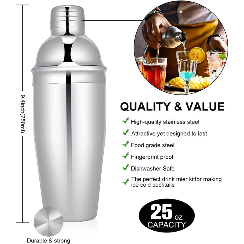24Pcs All In One Stainless Steel Cocktail Shaker Barware Kit Full Mixology Tools With Display Stand For Home Bar Hotel Party Use