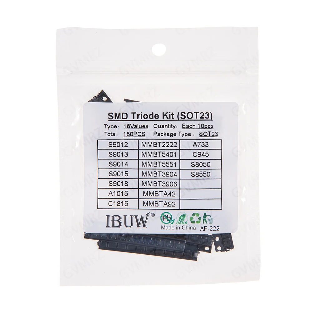 180PCS 18Values SMD Triode Transistor Kit SOT23 (S9012/MMBT2222/A733 etc.) for Arduino DIY Electronic Amplifier Switching