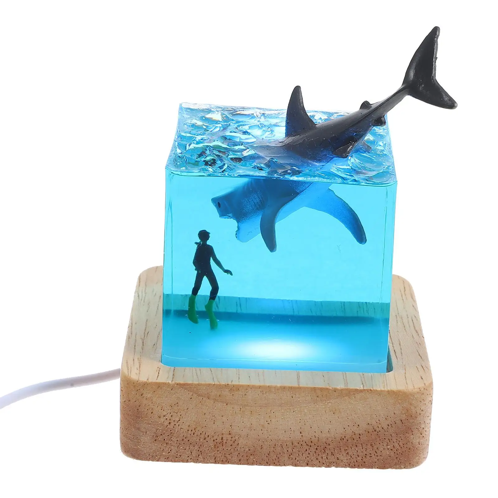 Resin Whale Ornament Sea Animal Home Decor Figurines Whale Lamp Bedroom Accent Miniature USB Powered