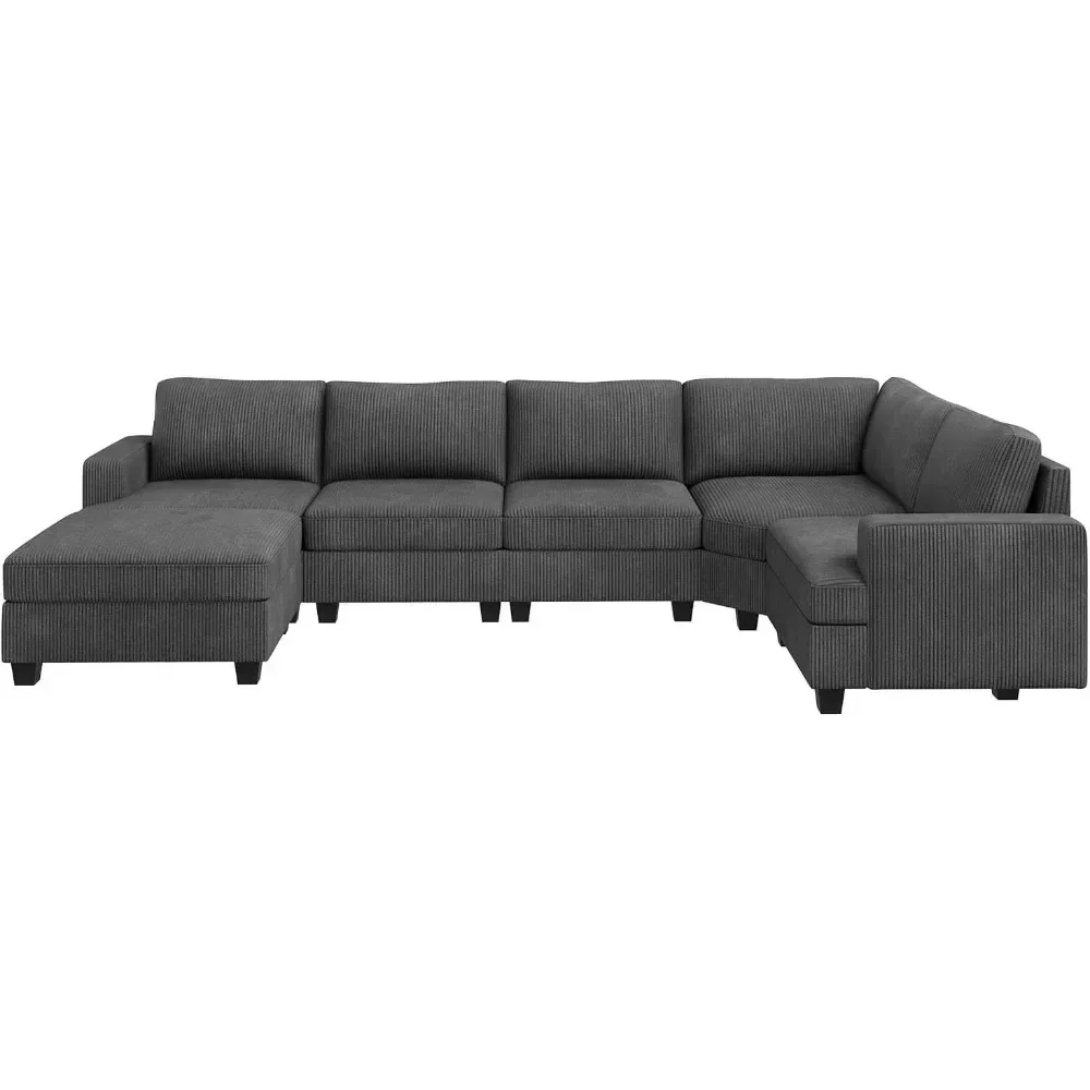 

Nordic Sectional Sofa with Storage, U Shape Couch with Chaise, Corduroy Modular for Living Room