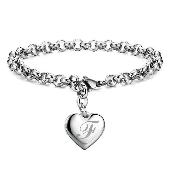 Pulsera de plata de ley 925 para hombre y mujer, cadena fina con 26 letras, abalorio de corazón, joyería bonita con personalidad para boda, regalo