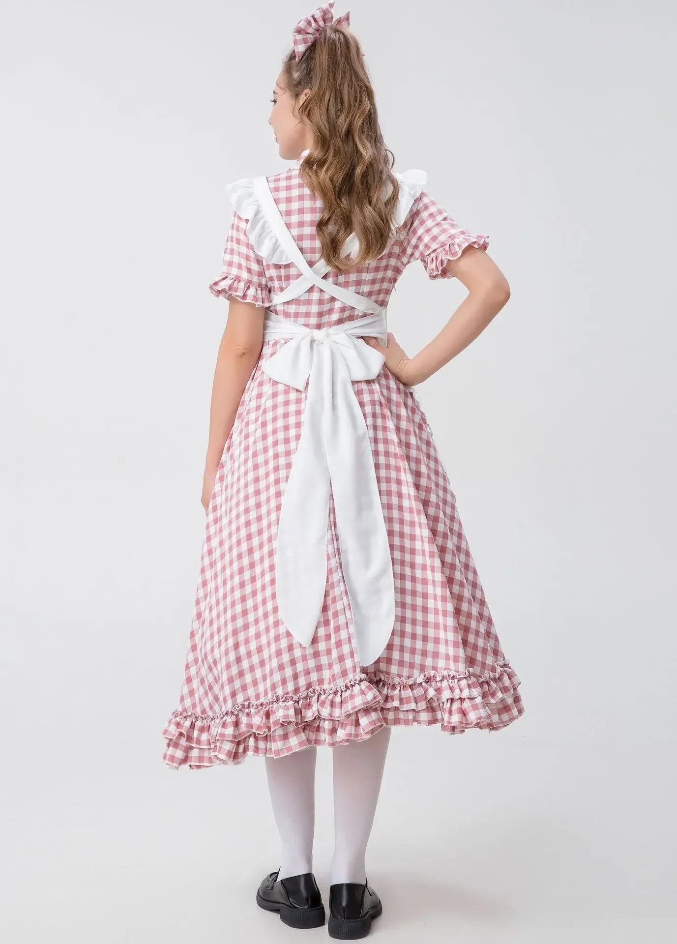 Halloween Farm Maid Dress Costume Checked Lace Oktoberfest Costume Maid Dress