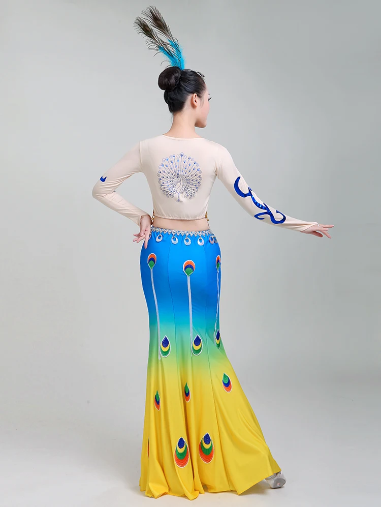 Peacock Cosplay Chinese Dai Dance Costume For Women Girls Fish Tail Skirt Suits Beautiful Stage Performance Clothing