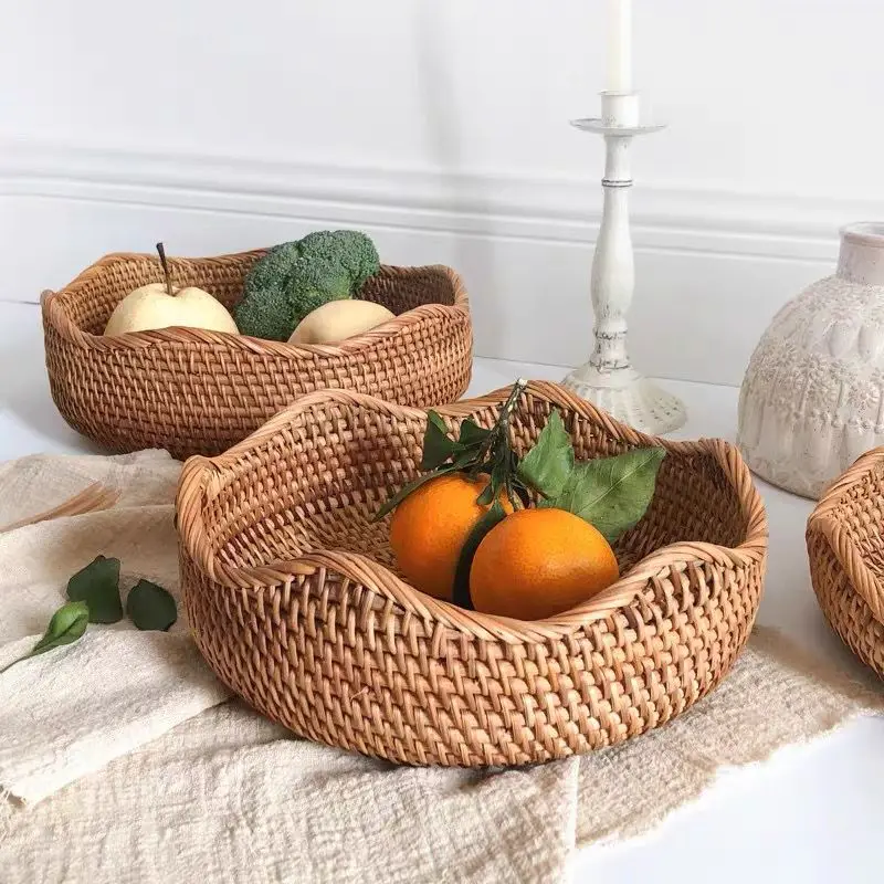 Vietnamese Handmade Basket Woven Cane Mantou Basket Storage Basket Box Living Room Home Fruit Tray Water Fruit Basket