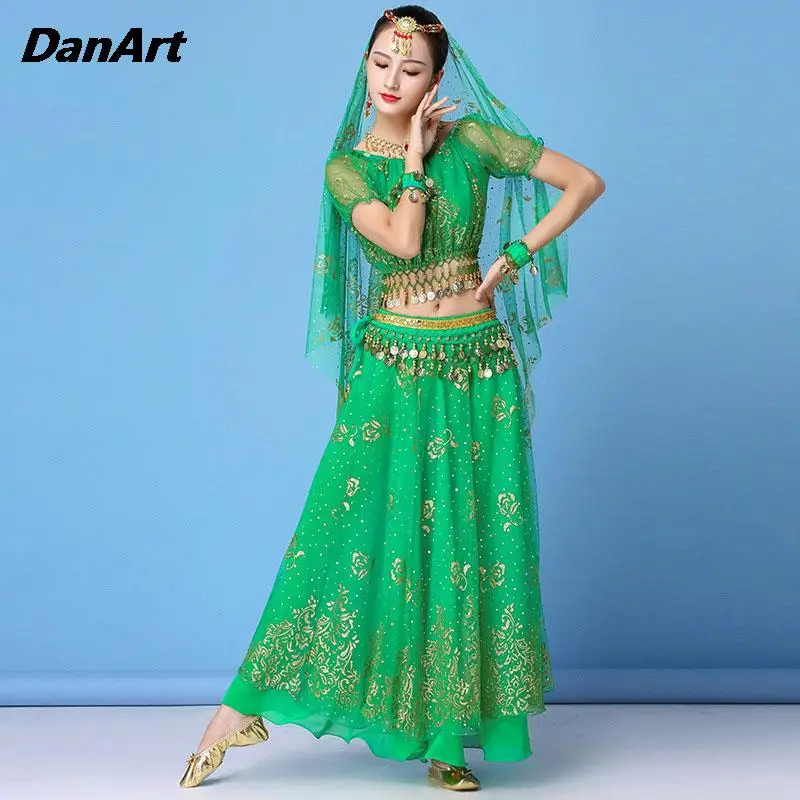 

2PCS/3PCS Indian Sari Dress Costume Set Women Belly Dance Performance Clothes Adult Ladies Arabian Dance Top+Belt+Skirt Outfit