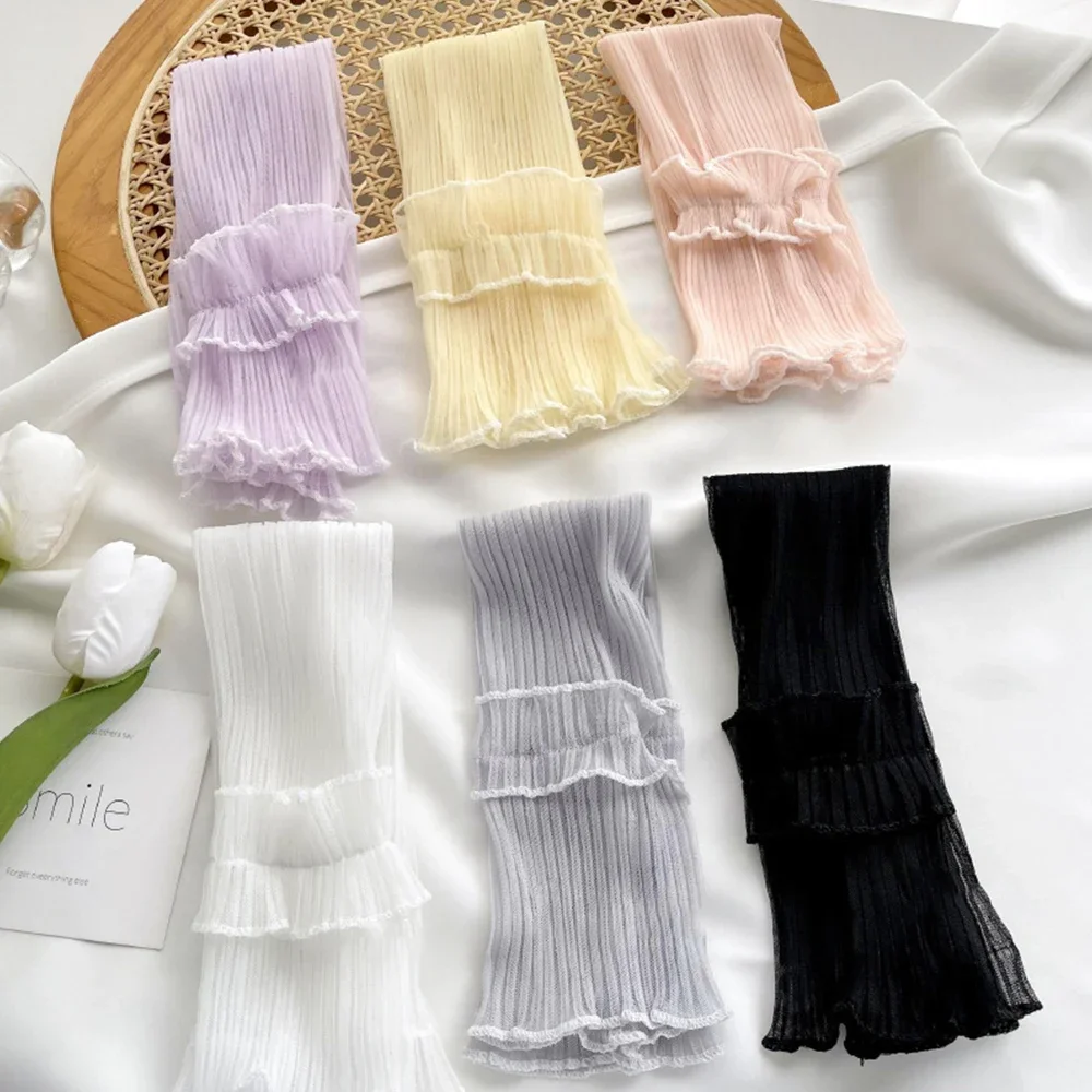 واقية من الشمس سيدة الأكمام رقيقة الدانتيل الأصفاد باردة شبكة الذراع كم واقية من الشمس الأشعة فوق البنفسجية تنفس القفازات الحرير الجليد طويلة أصابع قفازات #4