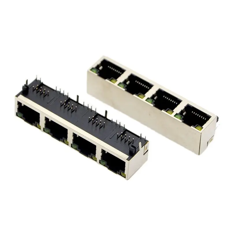 Imagem -02 - Conector de Rede Rj45 56 com Luzes 1*2 1*4 8p8c Blindado Porta Dupla Quatro Portas Rede de Cobre Novo 100 Peças