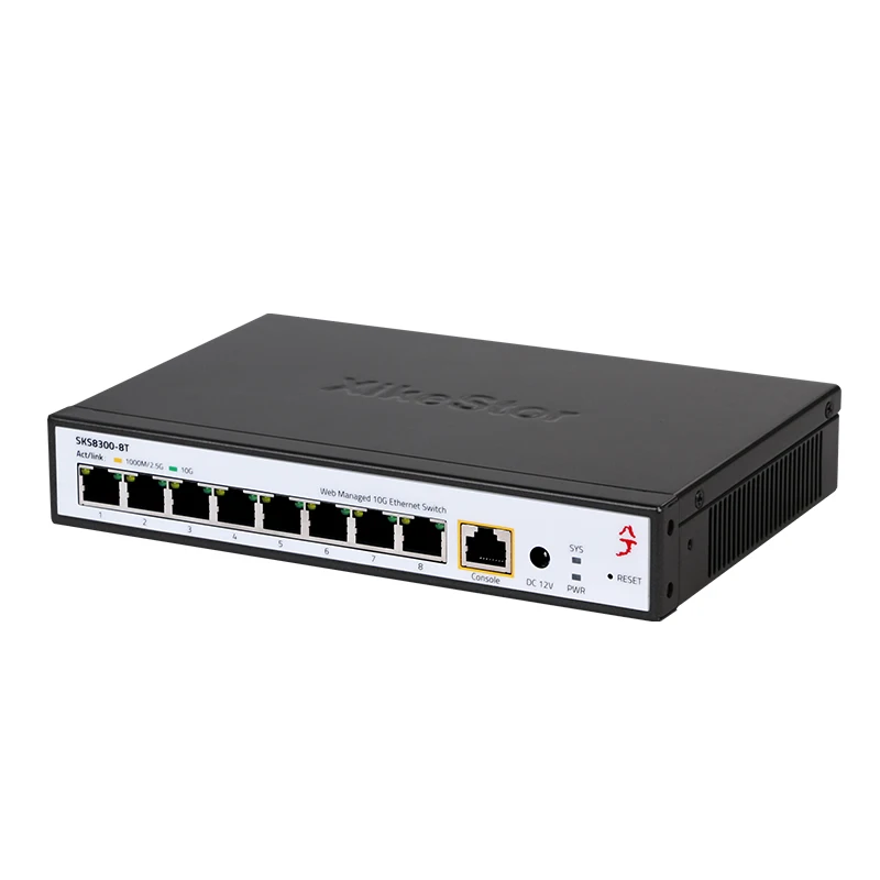 XikeStor 8 Ports 10G RJ45 L3 Managed Switch with Fan Heat Dissipation Support Support 1G/2.5G/10G DHCP/VLAN/Port Aggregation