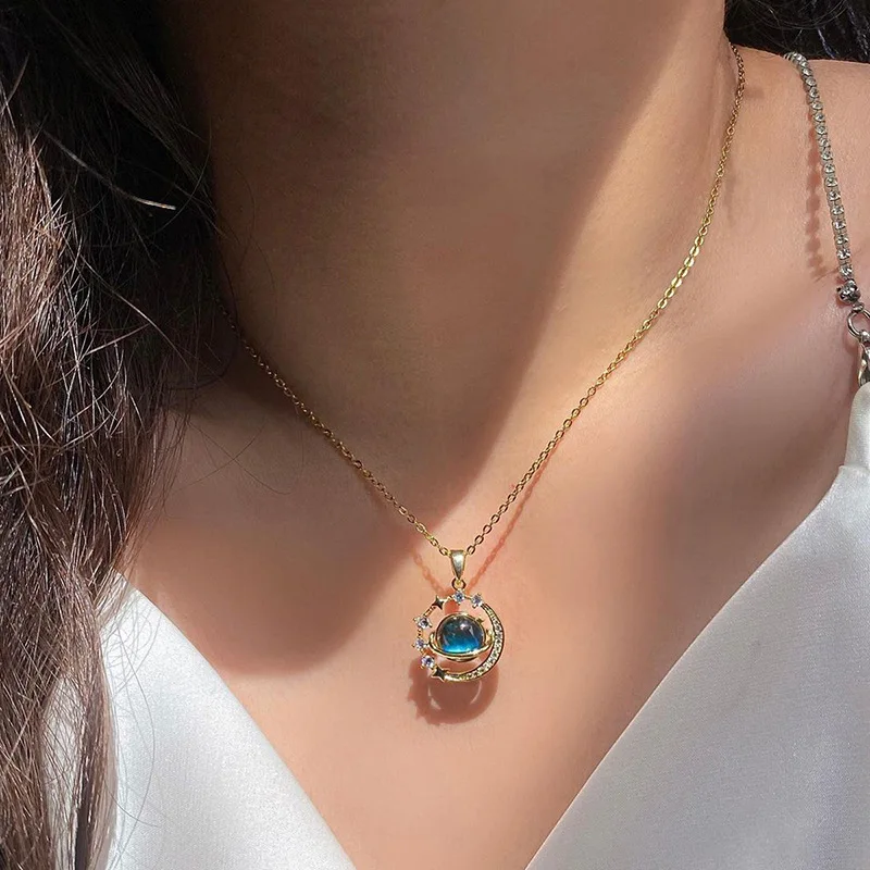 

Planet Alloy Pendant Necklace Wholesale, European Cross-Border Fashion Jewelry, Niche Women’s Necklace with Rhinestone Star and