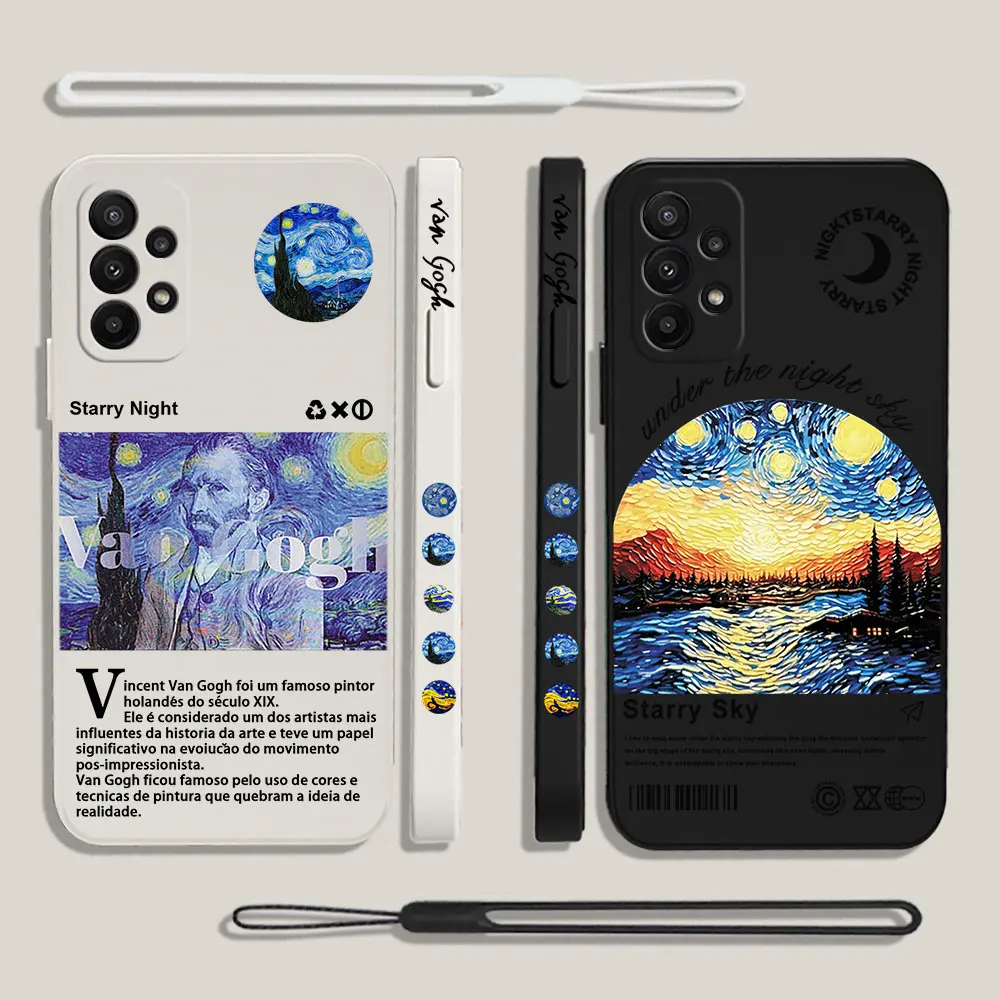 Van Gogh Starry Night Phone Case For OPPO A54 A74 A57 A96 A76 A36 A95 A12 A15 A16 A16K A9 A5 2020 4G 5G Cover With Hand Strap