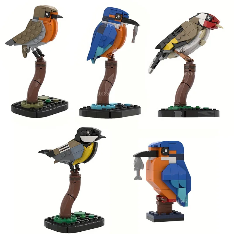 MOC – ensemble de blocs de construction Animal Kingfisher Robin Great Tit Goldfinch, modèle d'oiseau, briques, jouets d'assemblage, cadeau de noël et d'anniversaire