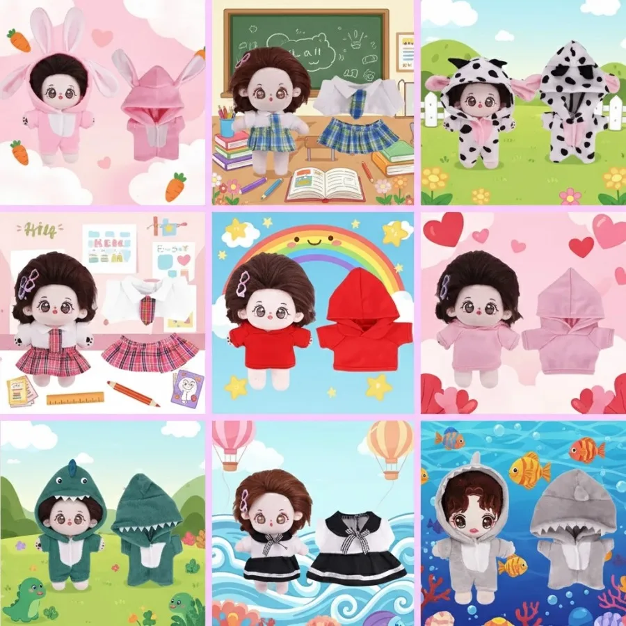Suitable For 20cm Cotton Dolls, Celebrity Doll Clothes, Cute Plush Animal Jumpsuits, Hoodies, Dresses, Children's Gifts