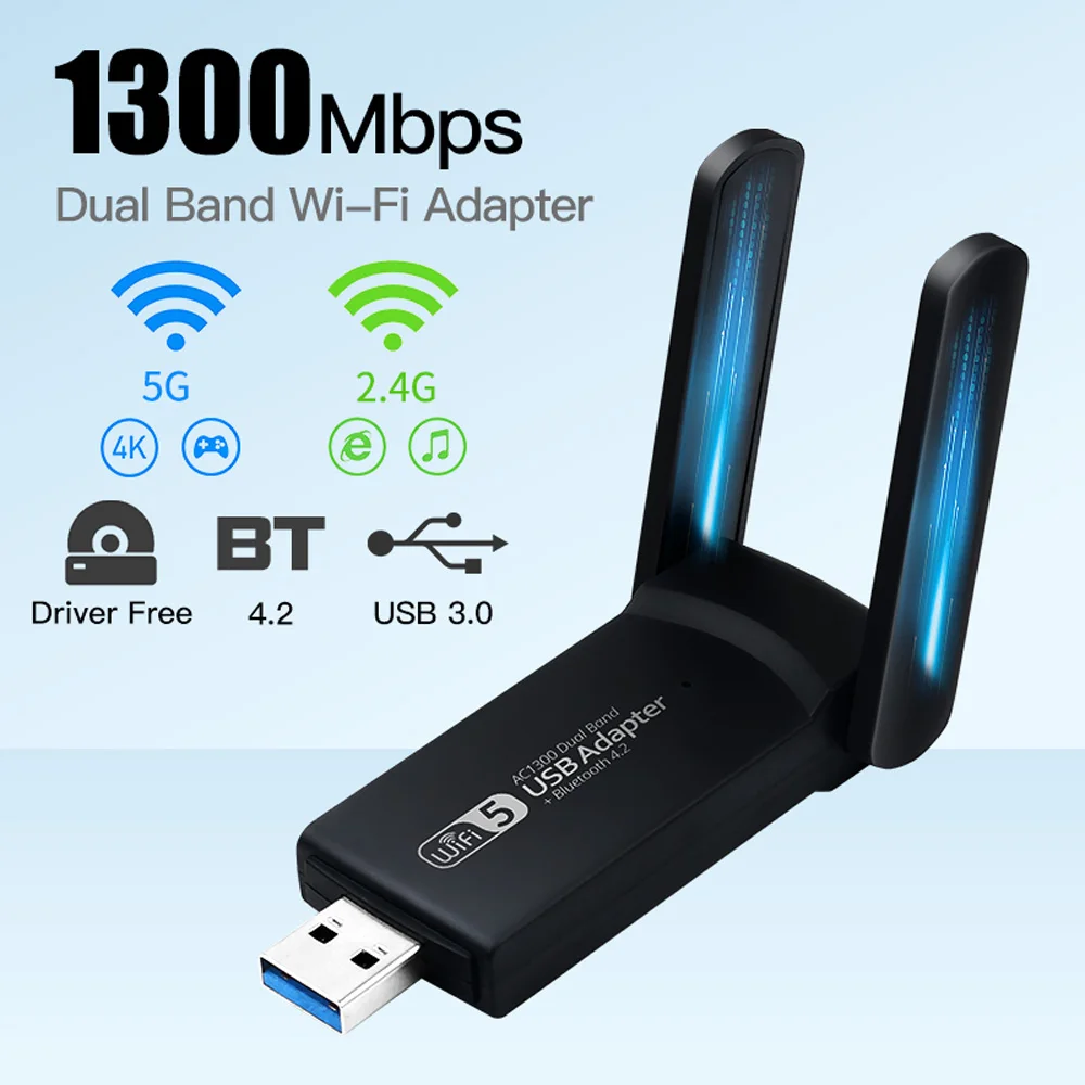 

1300Mbps WiFi USB Adapter Wireless WiFi Dongle Dual Band 2.4G 5Ghz Antenna USB3.0 Ethernet Network Card Receiver For Laptop PC