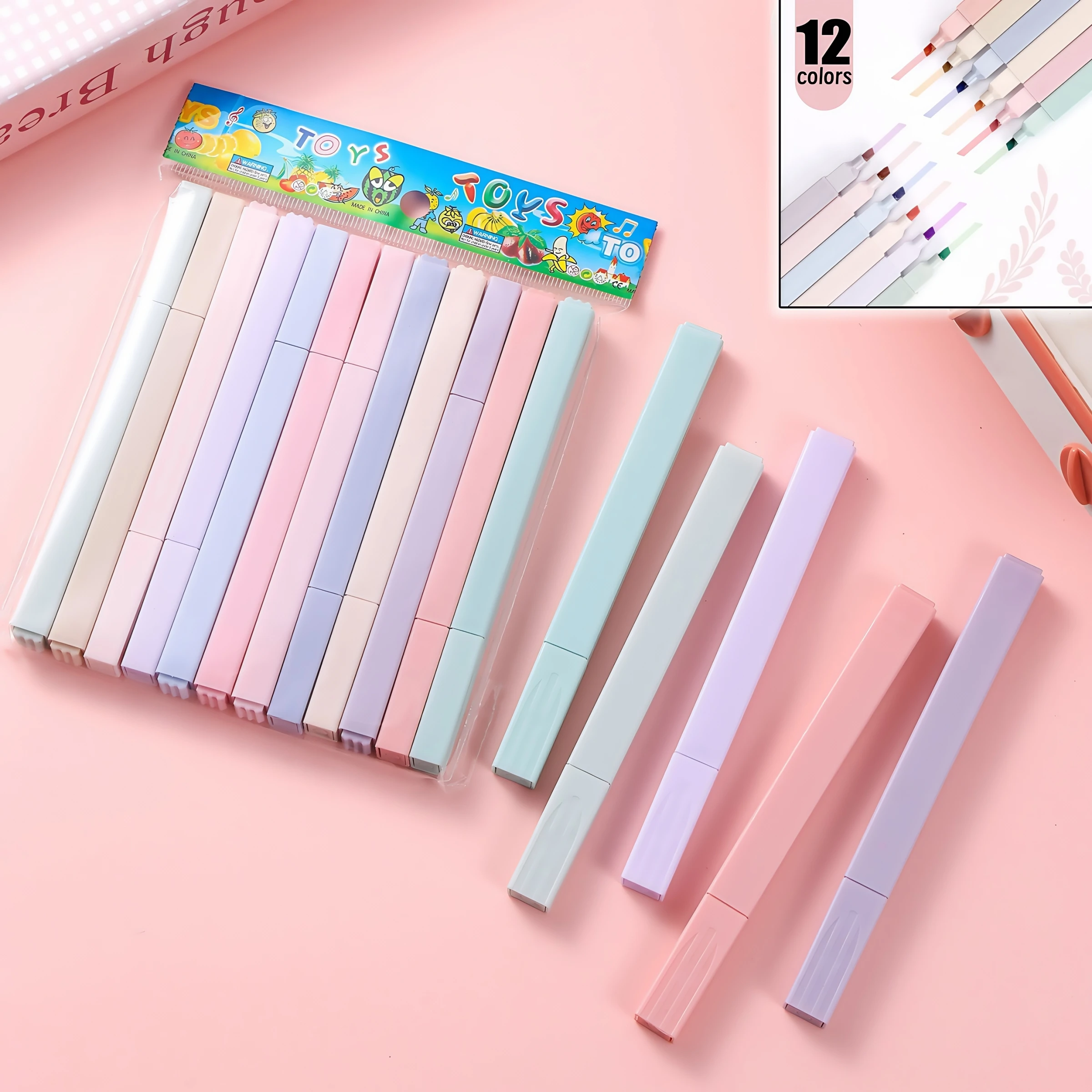 

Набор из 12 пастельных маркеров-выделителей: милые цветные маркеры для школы и учебы, японские канцелярские товары