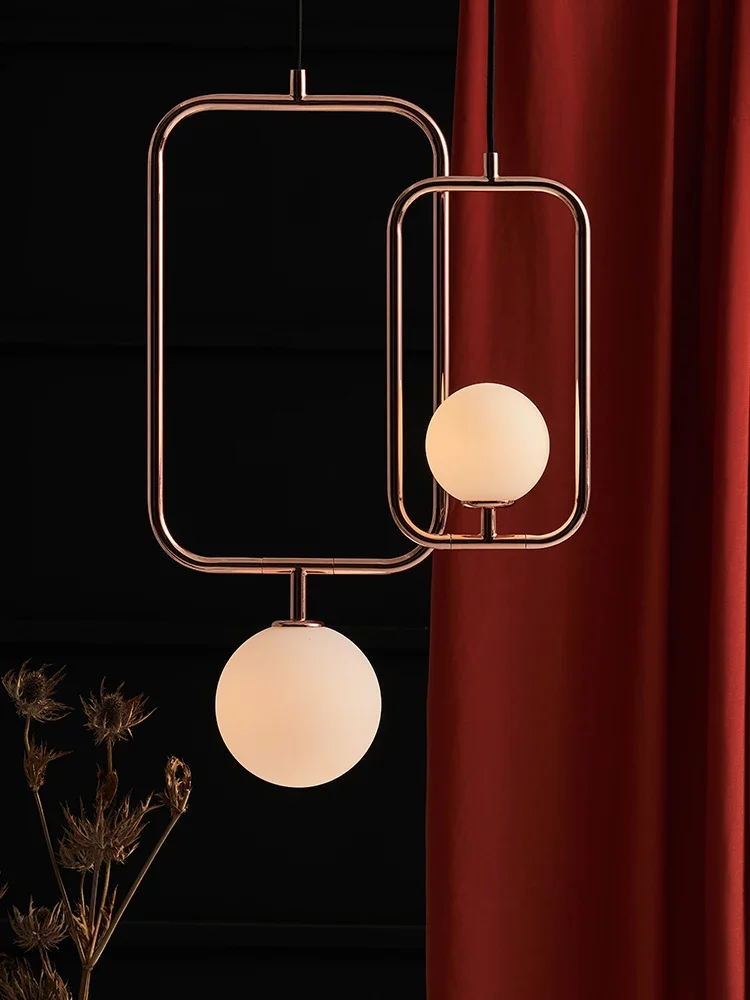 

Simple modern single-headed restaurant chandelier simple red copper square round lamp bedsideChinese zenлюстра подвесная 펜던트조명