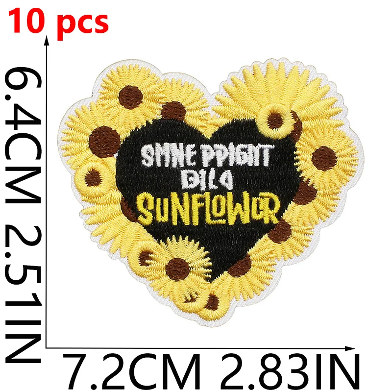 10 pcs Sunflower Phrase Iron On Patches Cartoon Flowers Embroidered Appliques for Jeans Jackets Backpack Clothing DIY Decoration