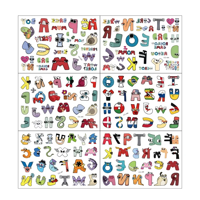 Alphabet Lore Tattoo Stickers for Children Party Tattoo Sticker Decoration Washable Anime Water Transfer Sticker Ornaments Gift