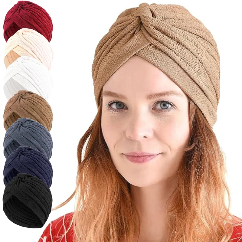 

New Women's Solid Color knot Hijab Turban Bonnet African Head Wraps Nigeria Wedding Party Headpiece Muslim Under Scarf Caps