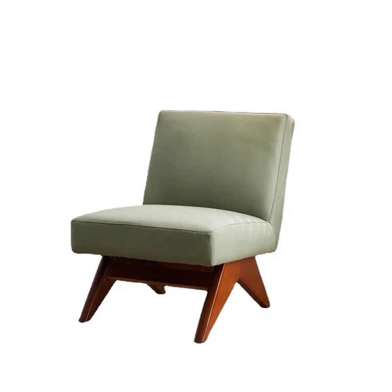 

Nordic Simple Sofa Chair Single Leisure Chair Leather Art Hotel Homestay Solid Wood Armchair