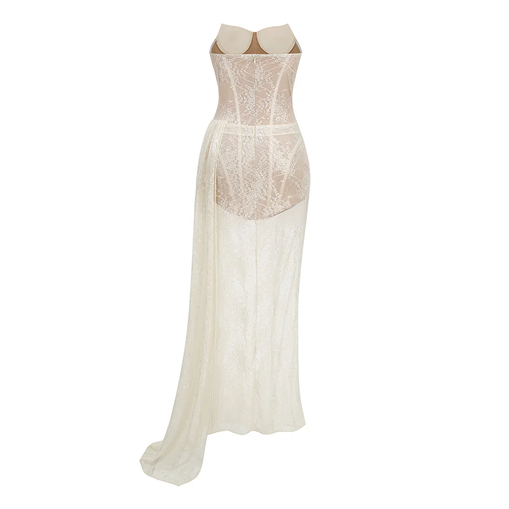 Strapless Lace Wedding Dress For Women Sweetheart Corset Sheer Mermaid Bridal Gown Beach Wedding Maxi Party Dress Cocktail Gown view 5