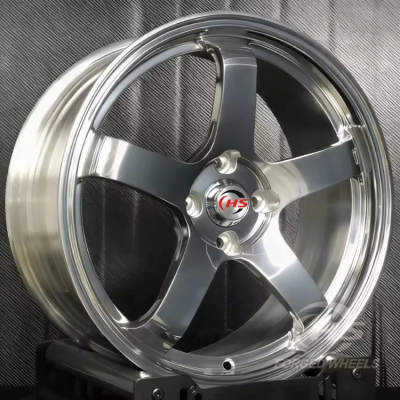 

5x100 5x112 5x114.3 5x120 Five Spoke Polished Racing Forged Wheels Rims for BMW Supra Nissan Golf Type R 350Z 370Z JDM