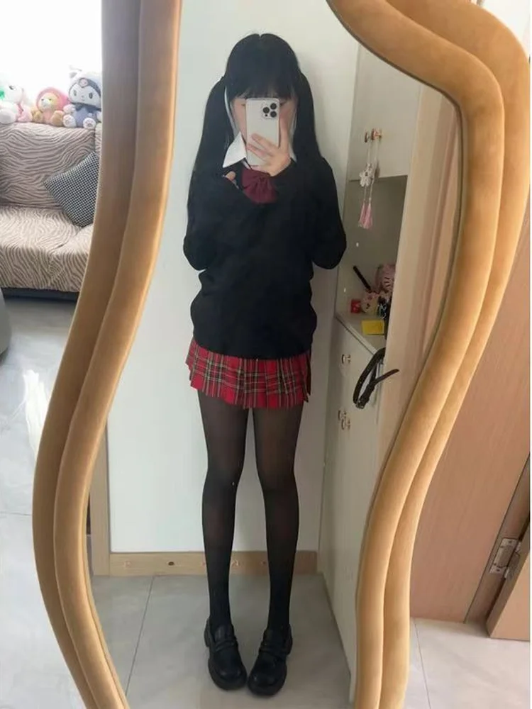 

Японский комплект в стиле JK: клетчатая юбка Little Pepper и свитер с длинными рукавами для осени и зимы, повседневный модный студенческий наряд