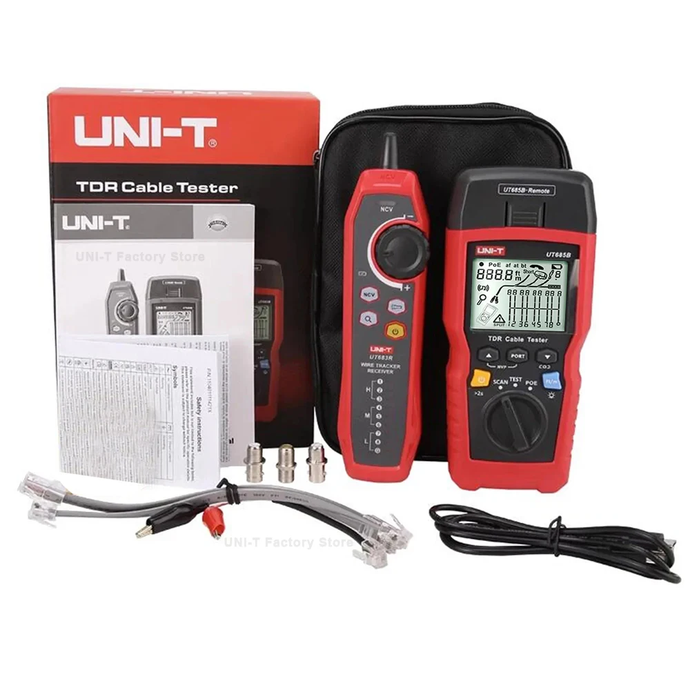 UNI-T UT685B Kit TDR Cable Tester Pair coassiale POE Network Cable Length Sequence Detector RJ11 RJ45 Plug Adapter Digital Meter