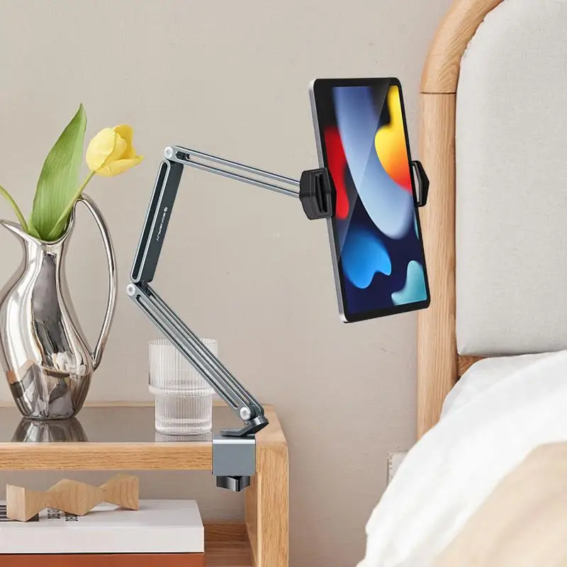 Phone Holder For Bed Foldable Aluminum Alloy Phone Stand Bed Phone Holder Heavy Duty Rotatable Metal Support For Bedside Tables