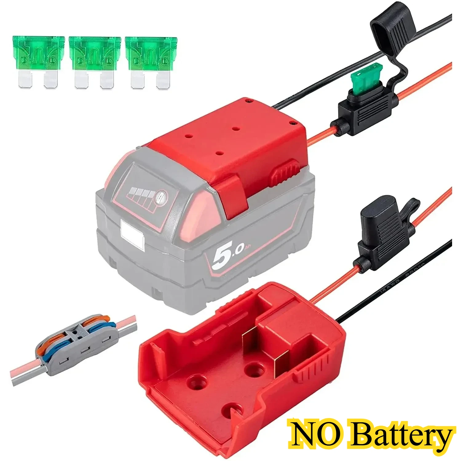 

DIY Battery Adapter for Milwaukee 18V Lithium Battery Performance Connector 14awg Line Robot Car Power Tool(with 30 A Insurance)