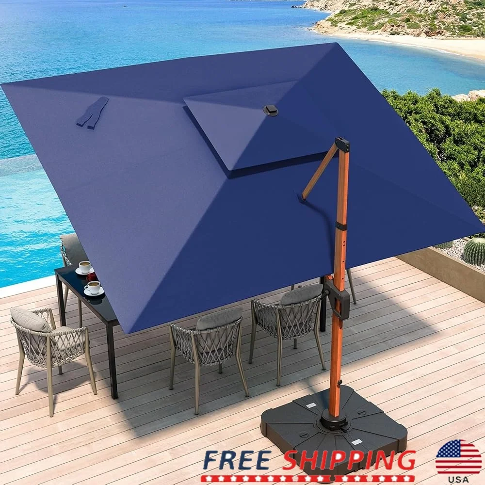 

10x13 FT Cantilever Patio Umbrella with Base 360 Degree Rotation Heavy Duty Double Top UV Protection Waterproof Outdoor Shade