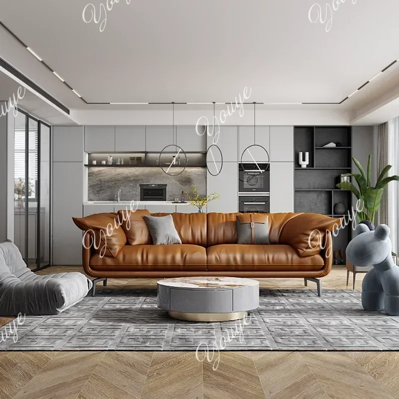 JJ Nordic Simple Soft Sofa Vintage Brown Girl 3 Seater Designer Sofa Leather Love Seat Muebles Para Salas Modernos Home Furnitur