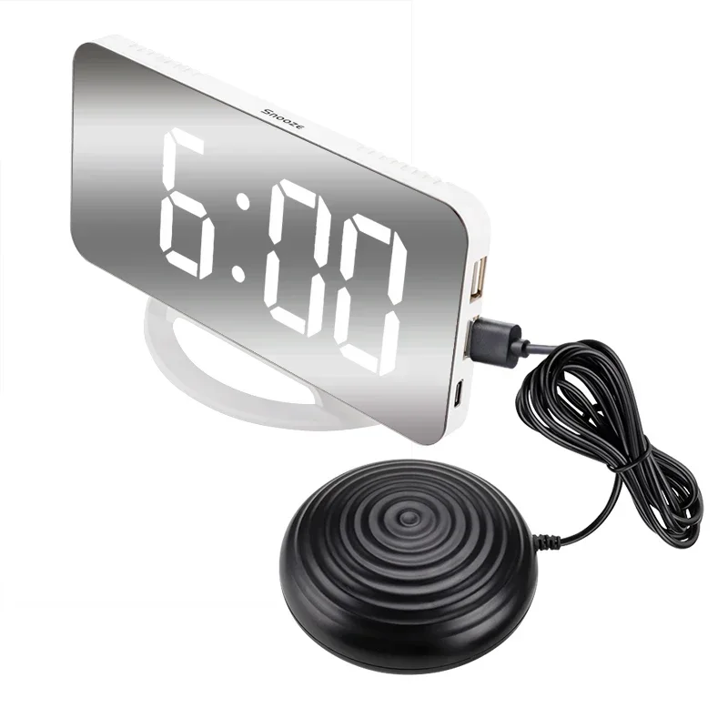 

LED Vibration Mirror Alarm Clock Strong Vibrating Reminder Shaker for Deaf Hearing Impaired Heavy Sleepers Night Light Snooze