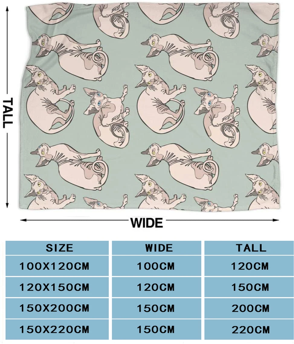 Hairless Naked Cats Sphynx Cats Mint Green Couch Blanket ,Fleece Throw Blanket Super Soft Warm  Plush Bed Couch Living Room