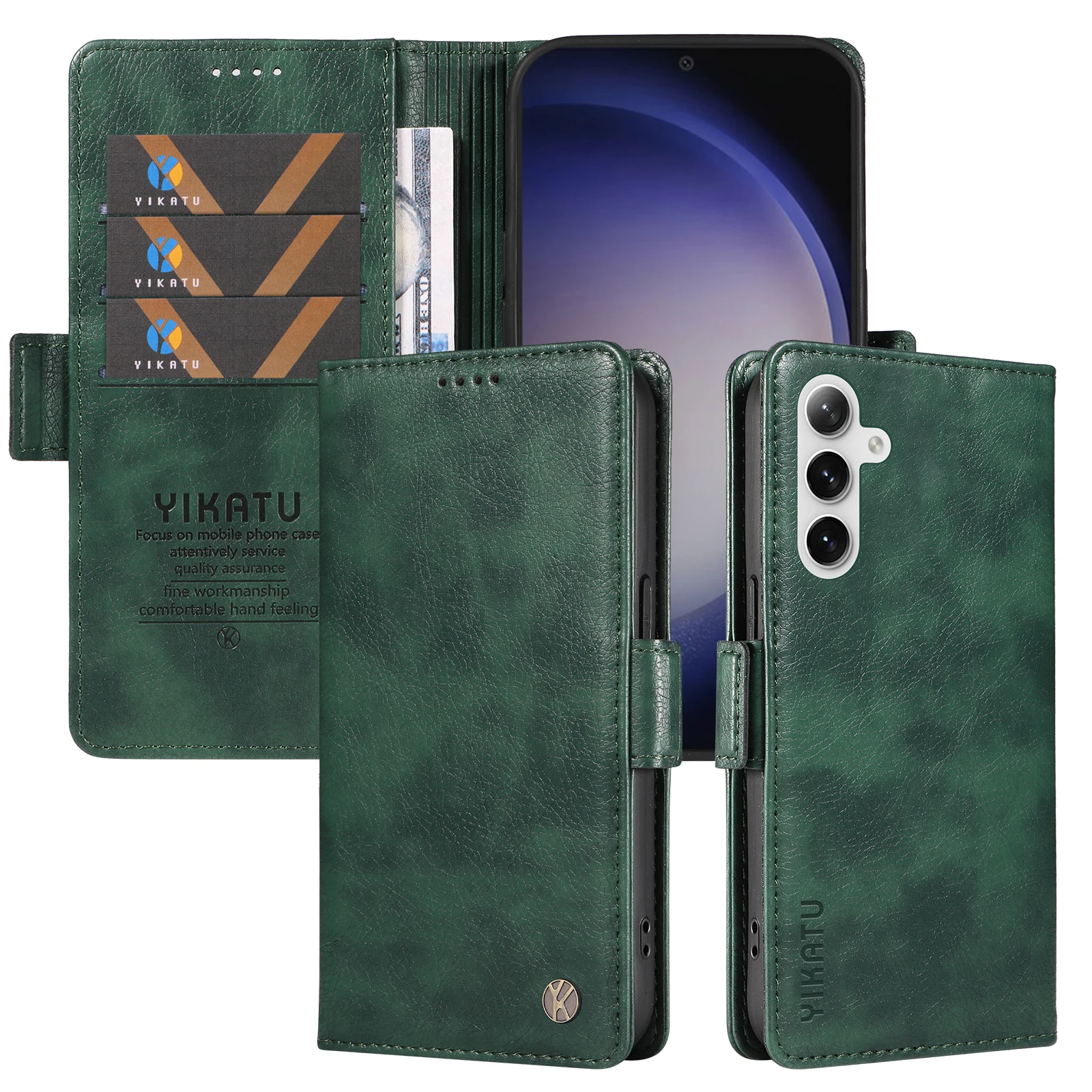 حافظة لهاتف سامسونج جالاكسي S 9 10 20 21 22 23 24 25 Plus Ultra FE ليتشي الحبوب الفاخرة بإبزيم جانبي لتخزين البطاقات والمال