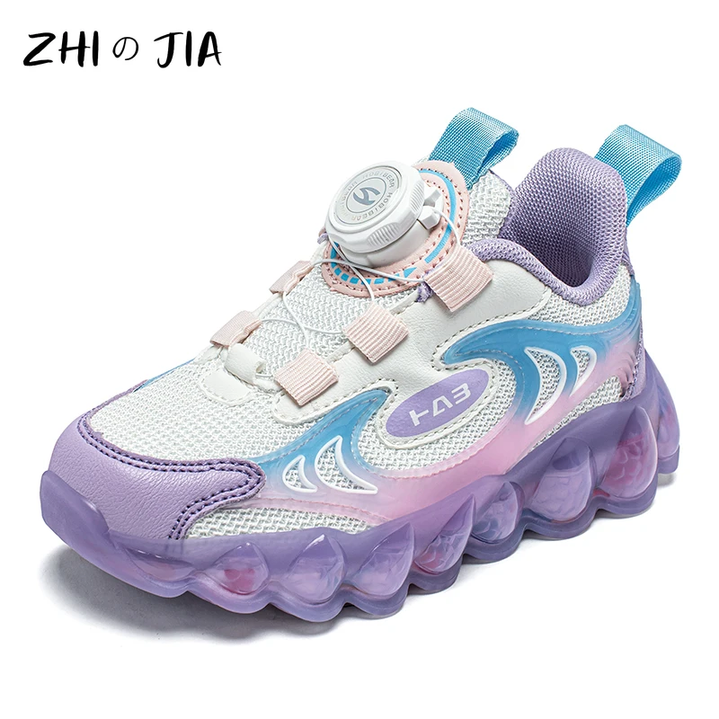 Children\'s New Rotating Buckle Mesh Sneaker Outdoor Lightweight and Breathable Running Shoes Girl\'s Fashion Casual Footwear