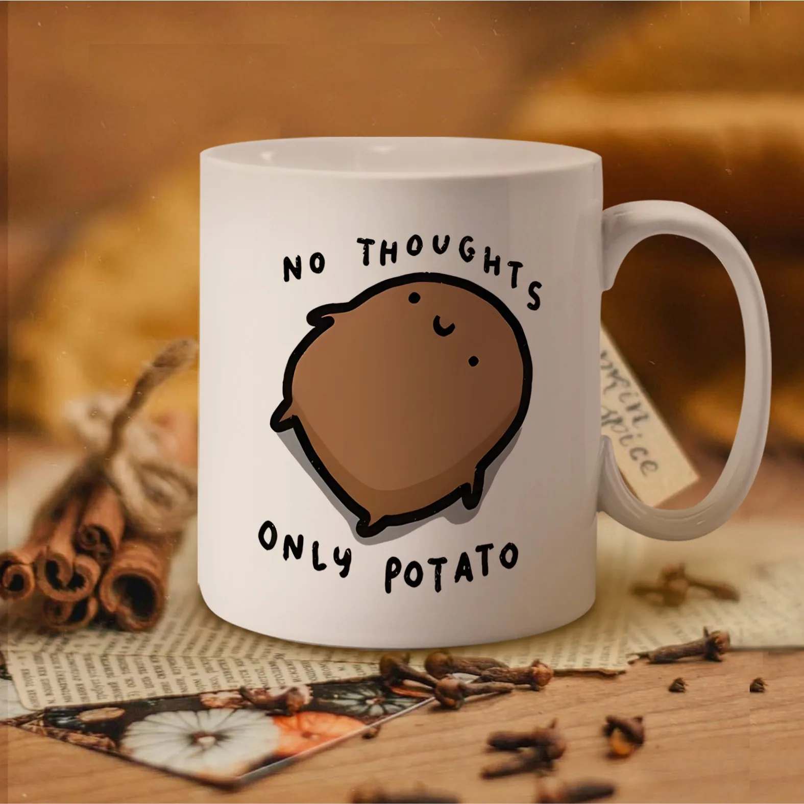 Ceramic Mug “No Thoughts Only Potato” Cute Lazy Humor Gift for Coffee Lovers