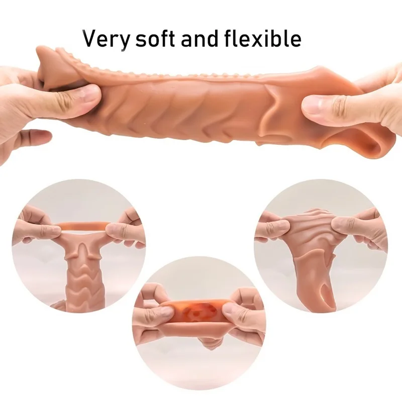 22cm Large Penis Sleeve Extender Male Cock Sleeve Sex Toys For Men Delay Reusable Condom Stimulation Dick Enlarger