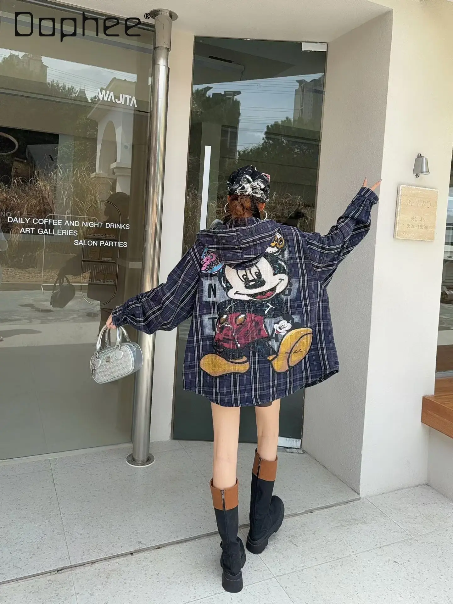 

Casual Jacket for Women Spring and Autumn New Heavy Craft Printed Cartoon Loose Fit Versatile Top Trendy Brand Zipper Hoodie