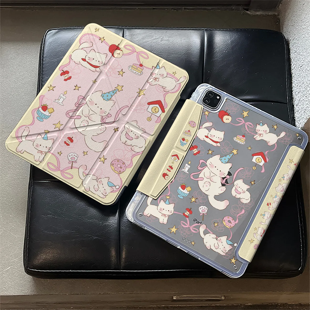 

Cartoon Cute Cat Christmas Hat Bow Ribbon For iPad Pro Air M5 M4 M3 M2 2 1 11th A16 12.9" 10 9 8 5 Th Mini 7 6 8.3" Case