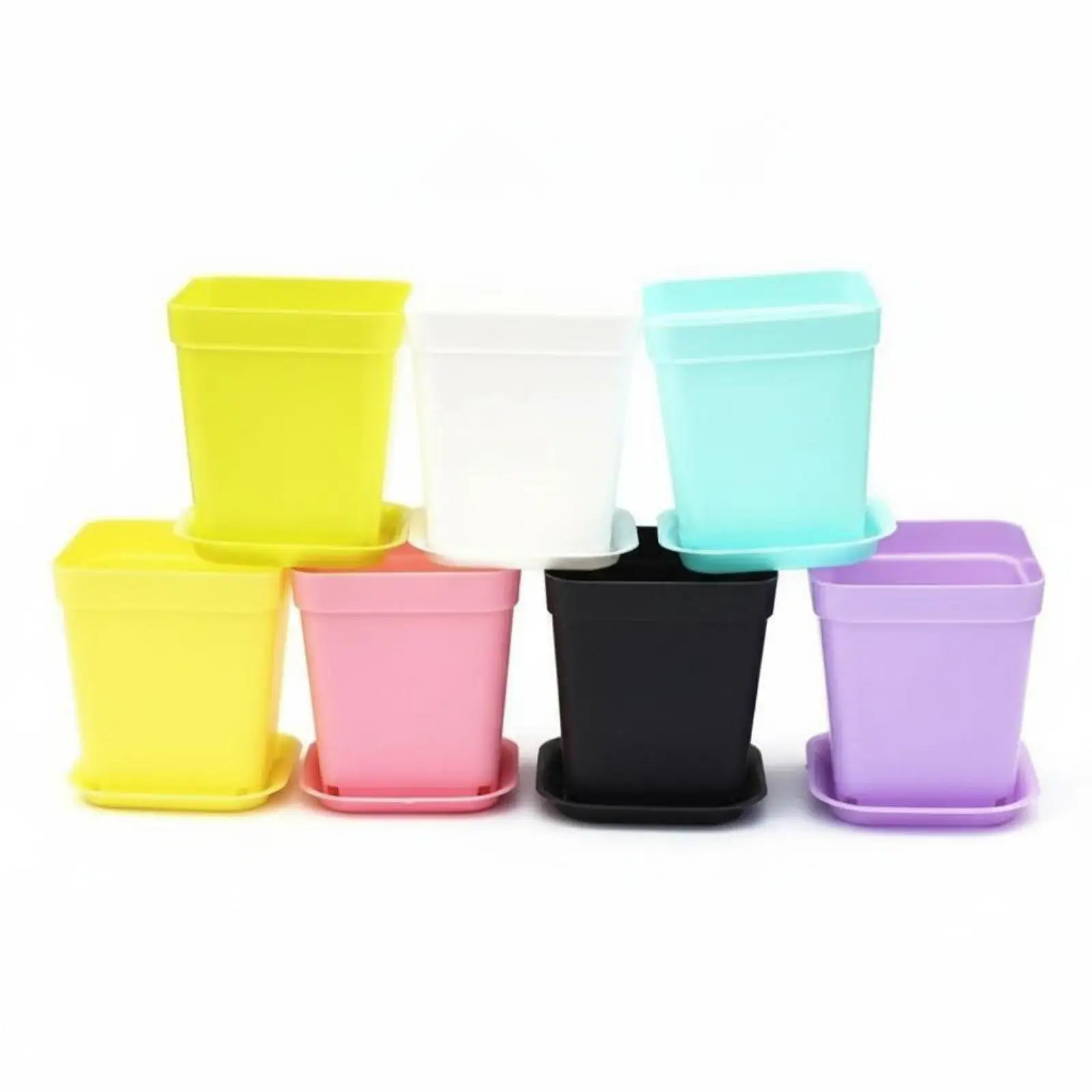 Random Color Planter Minimalist Design Small Square Pot Includes Matching Saucer Mini Square Plant Pot for Indoor, Windowsill,