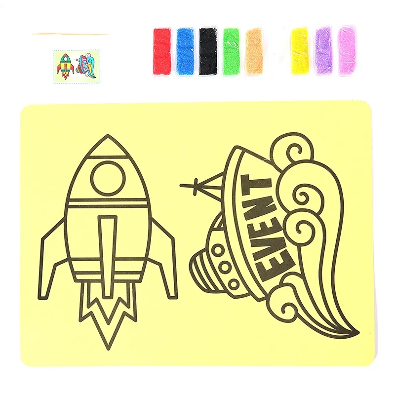 5Pcs/set Cute Cartoon Stick Figure Children Sand Painting Set Fun Kids DIY Colorful Sand Coloring Drawing Puzzle Game